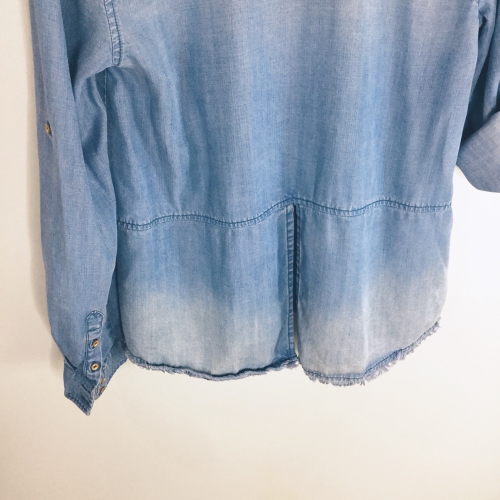 Rag Poets split hem fray edge chambray denim top - Picture 3 of 6